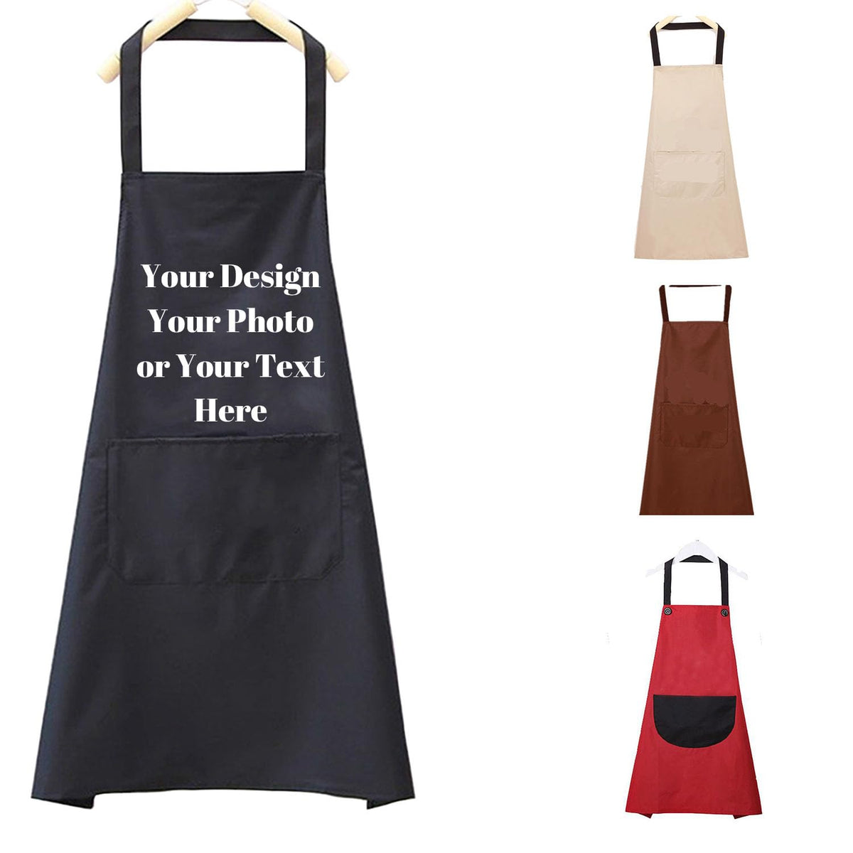 Custom Apron with Pockets, Personalized Printed Kitchen Cooking Apron