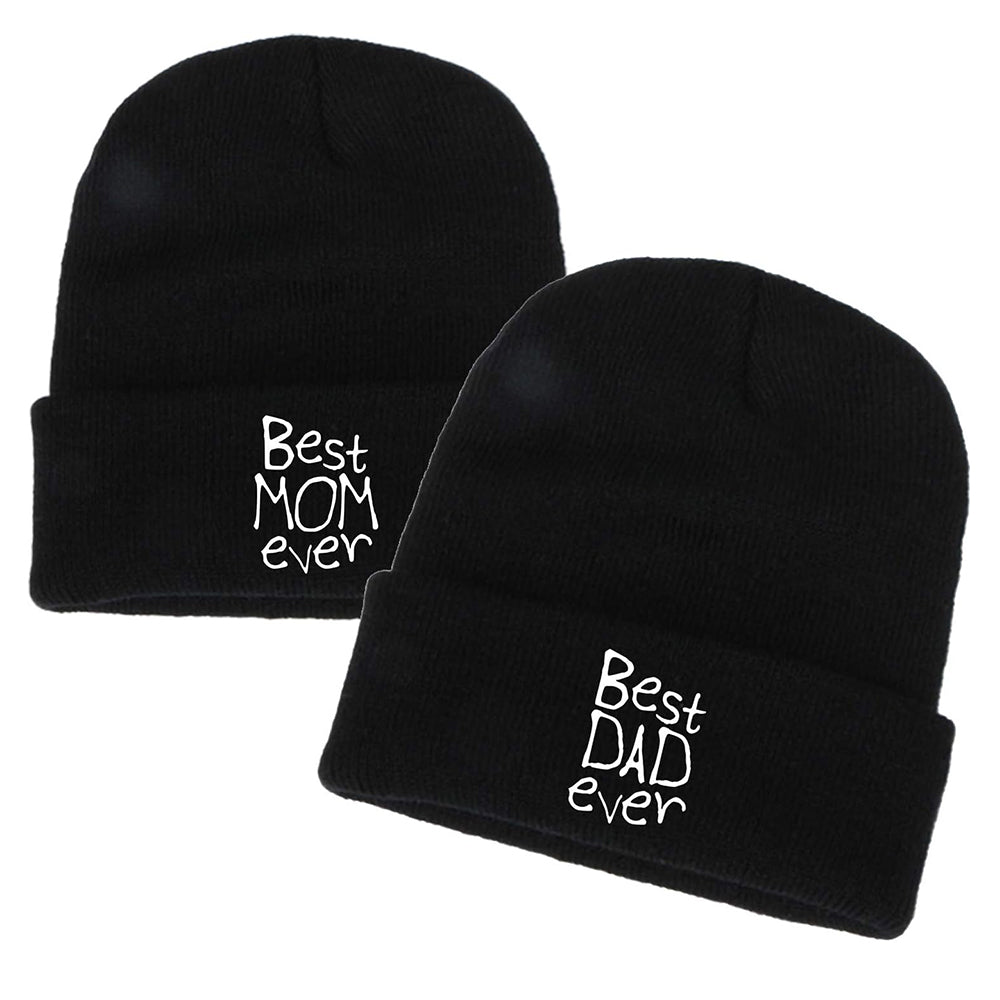 Best Mom Dad Ever Unisex Men Women Embroidery Beanie Skull Cap Winter Knitted Hats Couple Gift