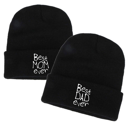 Best Mom Dad Ever Unisex Men Women Embroidery Beanie Skull Cap Winter Knitted Hats Couple Gift