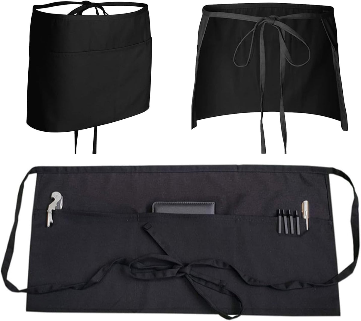 Custom Waist Apron with 3 Pockets Personalized Your Design Text Women Men Waiter Waitress Half Aprons