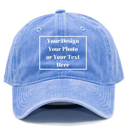 Custom Your Picture Text Logo Unisex Vintage Washed Personalized Plain Adjustable Denim Hat Baseball Cap