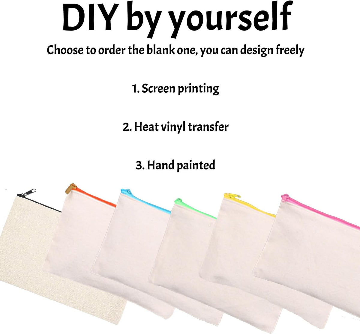 Sublimation Blanks Canvas Pencil Case Cosmetic Makeup Bag DIY Craft Zipper Bags Multifunctional Pouch Pack of 10