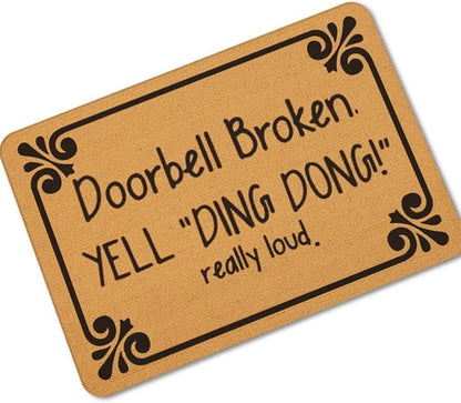 Doorbell Broken Yell Ding Dong Front Door Mat Welcome Indoor Outdoor Entrance Decor Rug