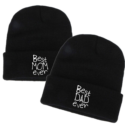 Best Mom Dad Ever Unisex Men Women Embroidery Beanie Skull Cap Winter Knitted Hats Couple Gift