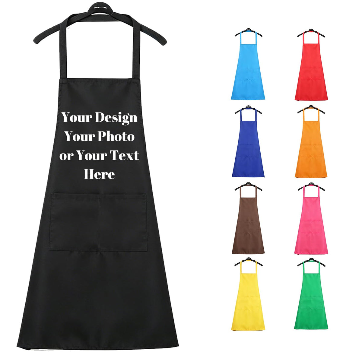 Custom Apron with Pockets, Personalized Printed Kitchen Cooking Apron