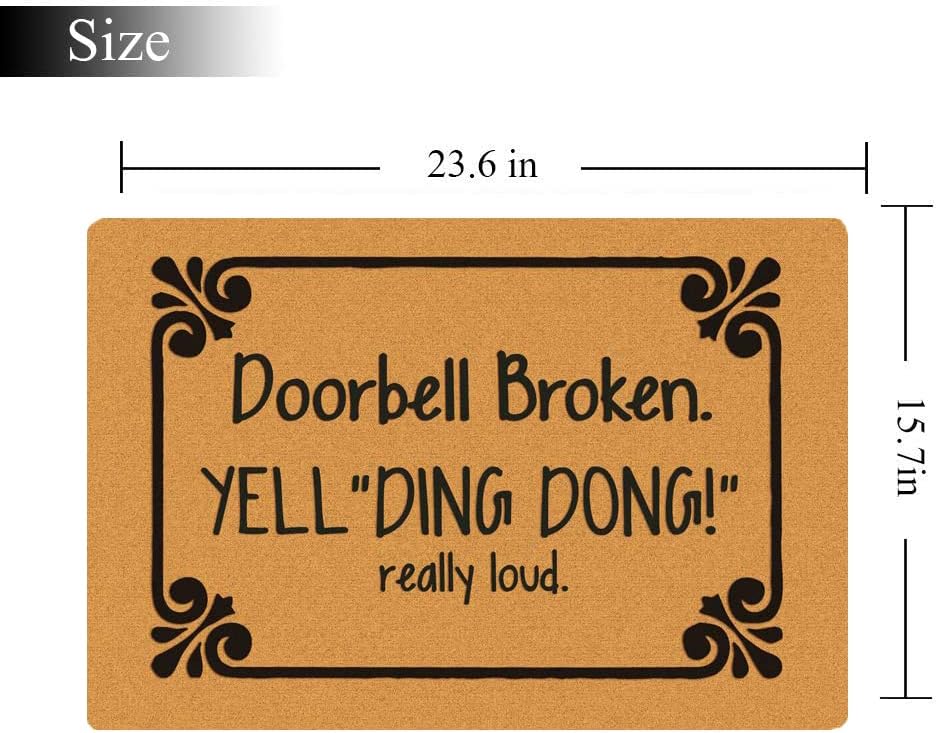 Doorbell Broken Yell Ding Dong Front Door Mat Welcome Indoor Outdoor Entrance Decor Rug