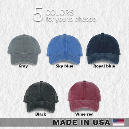 Custom Baseball Cap – Personalized Wash Denim Hat for Men & Women – Add Your Own Logo, Image & Text – Adjustable Vintage Unisex Cap – Handmade Gift – Print in USA