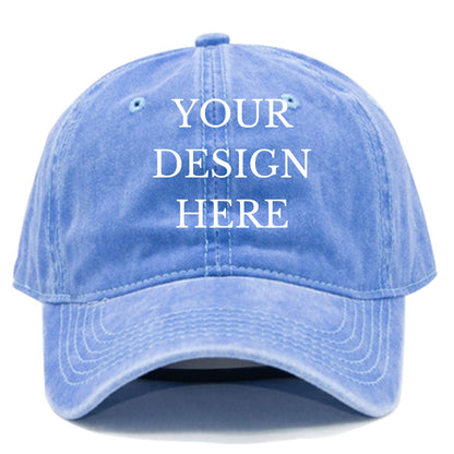 Custom Your Picture Text Logo Vintage Washed Personalized Unisex Adjustable Denim Hat Baseball Cap