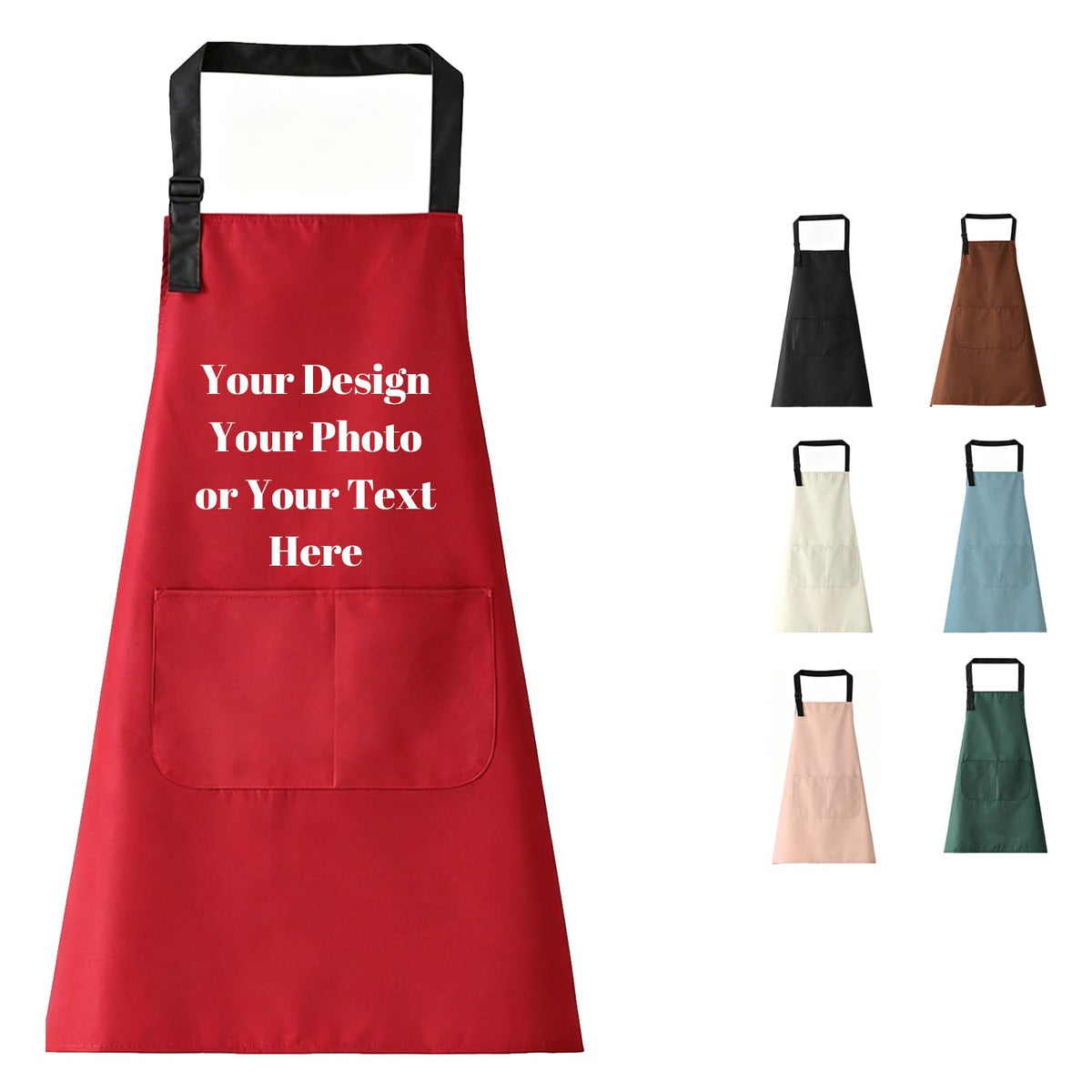 Custom Apron with Pockets, Personalized Printed Kitchen Cooking Apron