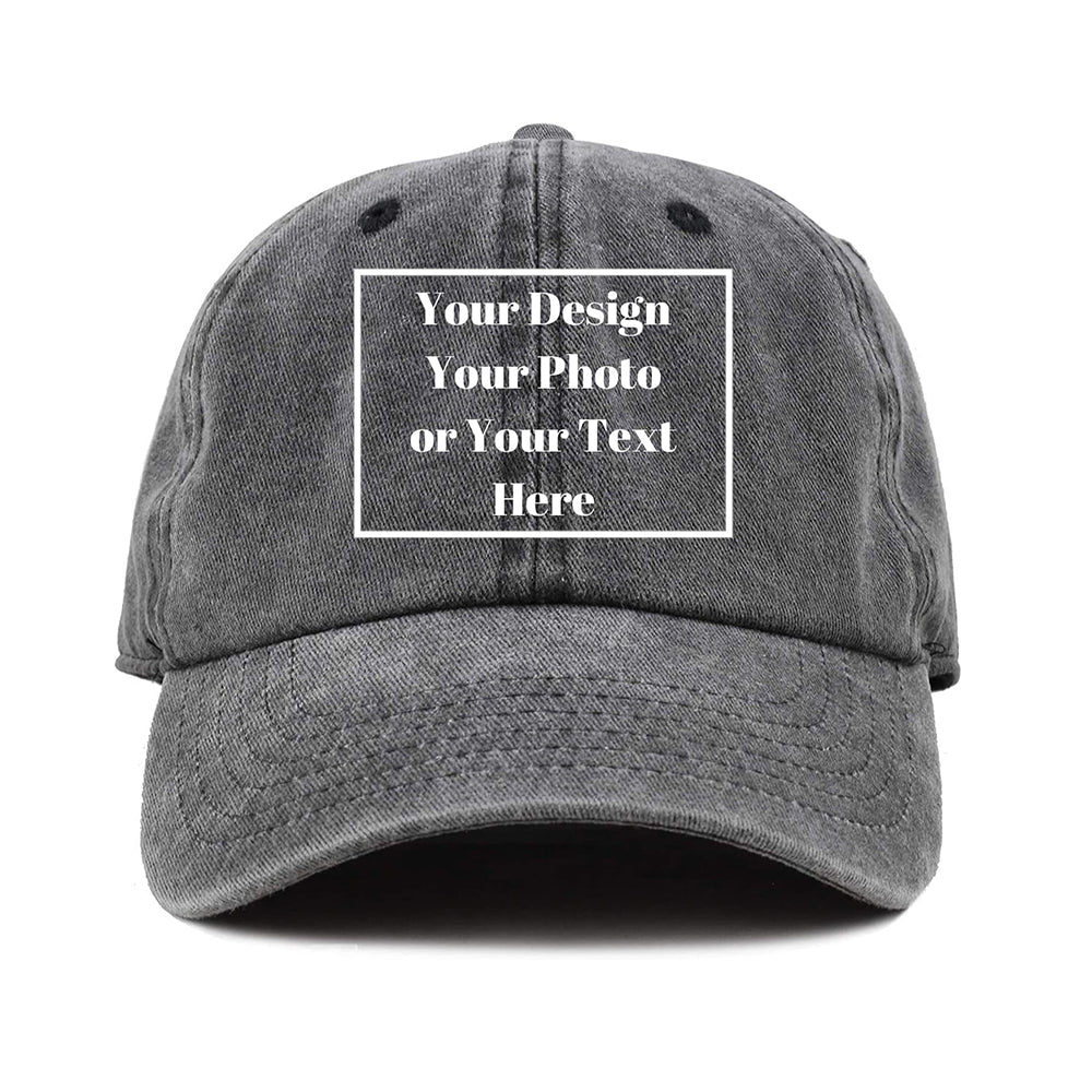 Custom Your Picture Text Logo Unisex Vintage Washed Personalized Plain Adjustable Denim Hat Baseball Cap