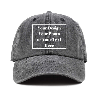 Custom Your Picture Text Logo Unisex Vintage Washed Personalized Plain Adjustable Denim Hat Baseball Cap