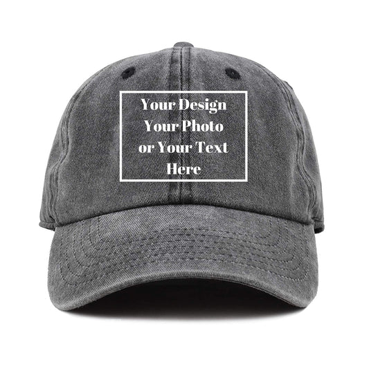 Custom Your Picture Text Logo Unisex Vintage Washed Personalized Plain Adjustable Denim Hat Baseball Cap