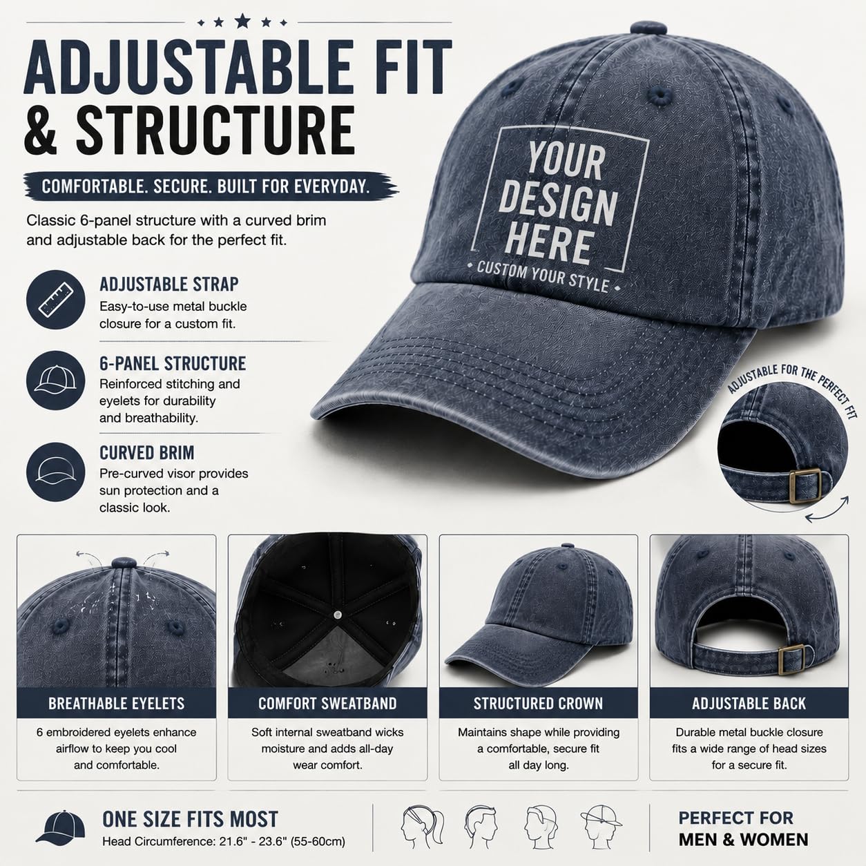 Custom Your Picture Text Logo Unisex Vintage Washed Personalized Plain Adjustable Denim Hat Baseball Cap