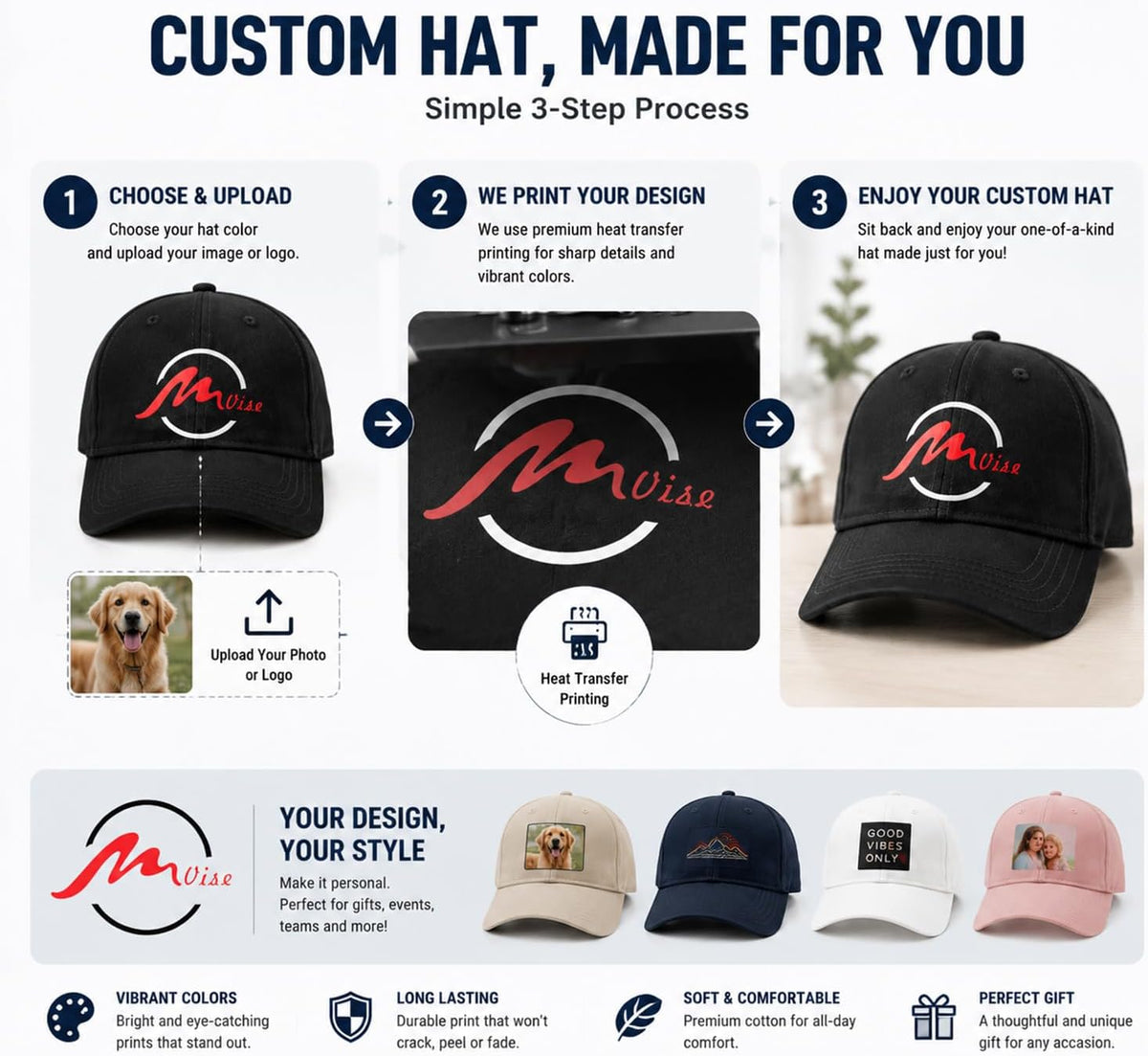 Custom Print Personalized Adjustable Baseball Cap Hat Black