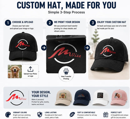 Custom Print Personalized Adjustable Baseball Cap Hat Black