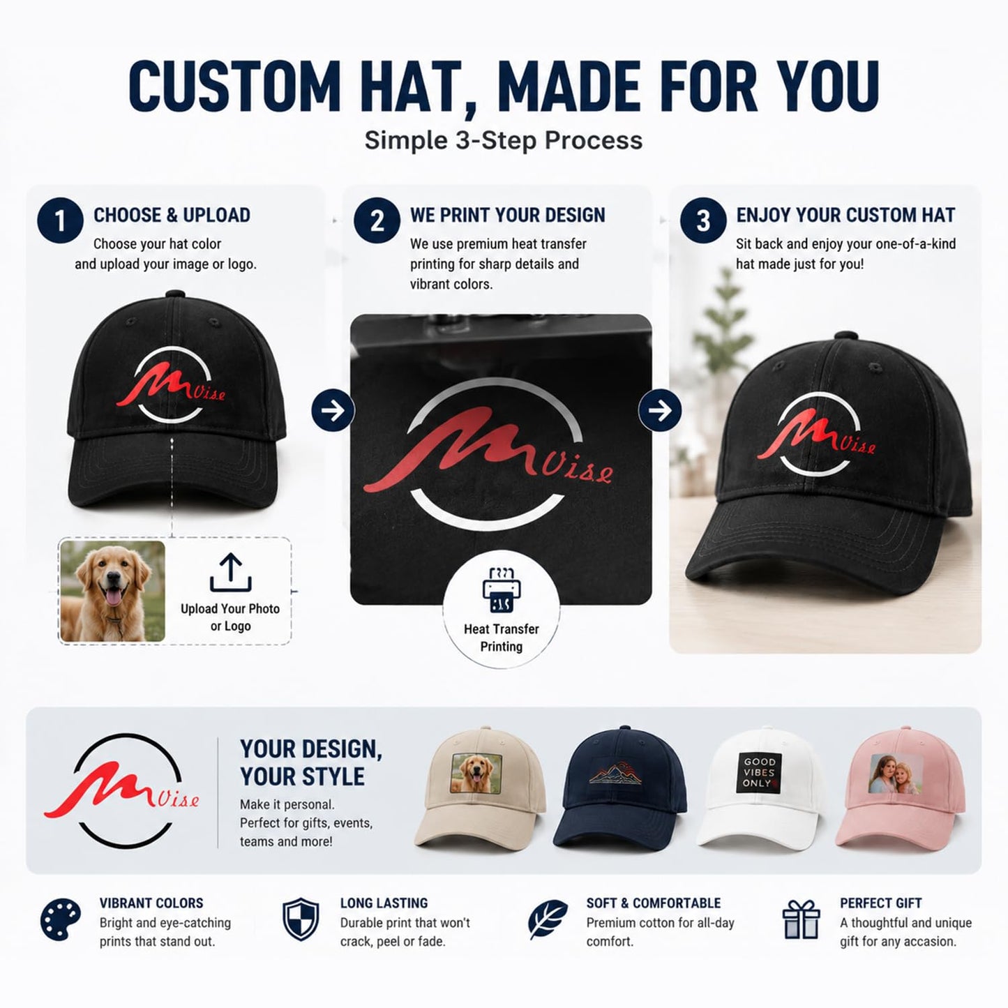 Custom Your Own Picture Text Logo Unisex Personalized Plain Adjustable Hat Baseball Cap