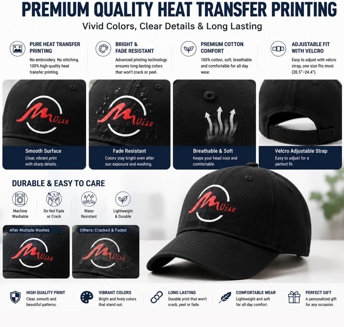 Custom Print Personalized Adjustable Baseball Cap Hat Black