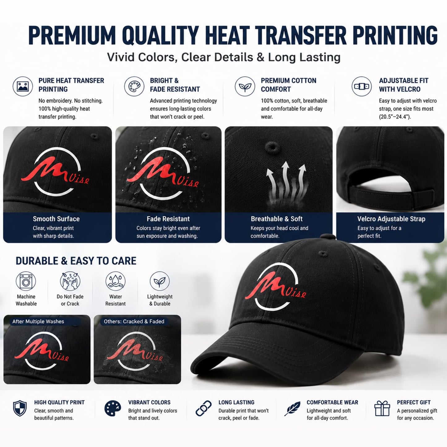 Custom Your Own Picture Text Logo Unisex Personalized Plain Adjustable Hat Baseball Cap