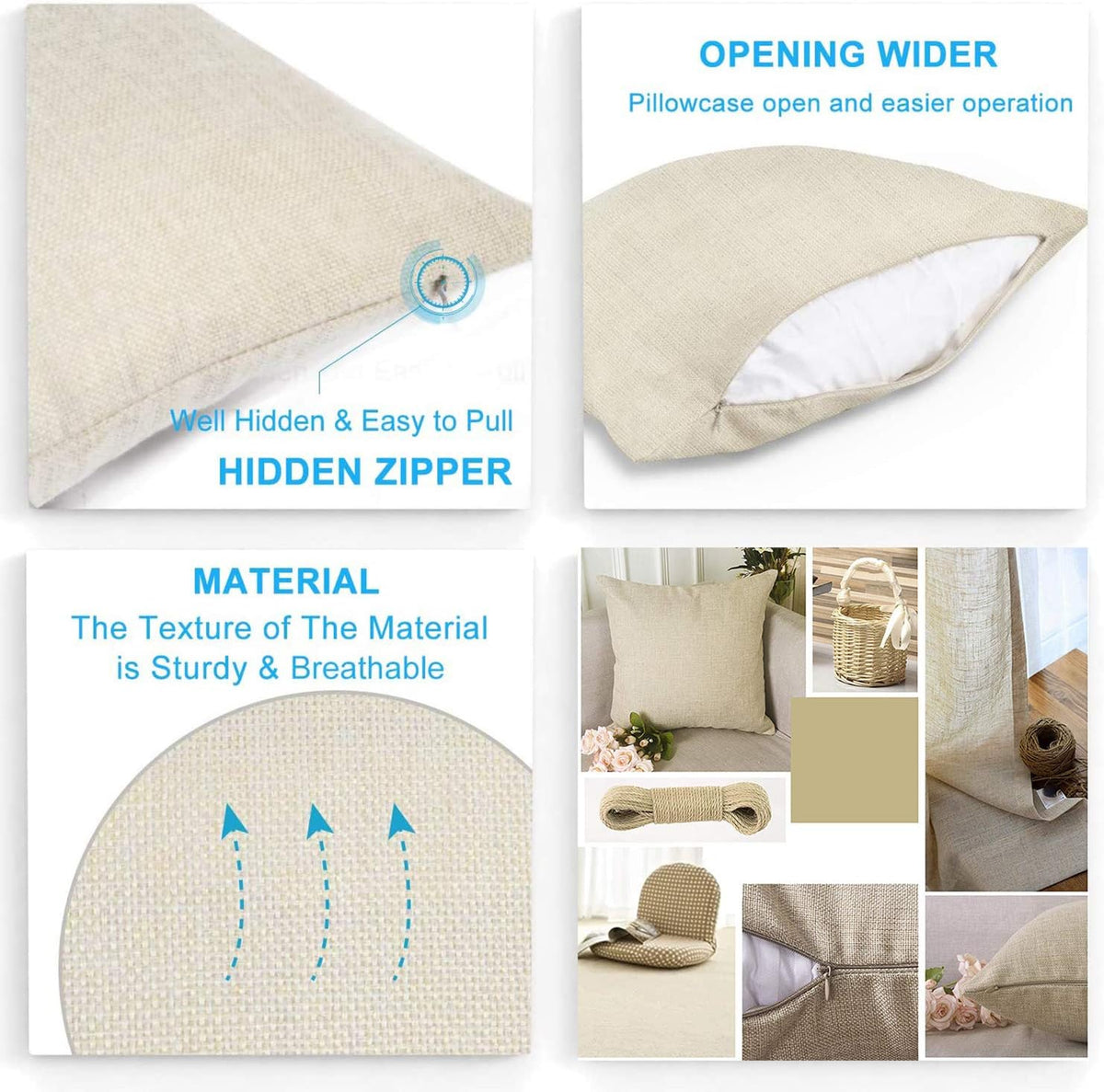 Decorative Linen Throw Pillow Covers Couch Bench Cushion Cover Custom Personalized Pillowcases with Zipper 22x22 Inches