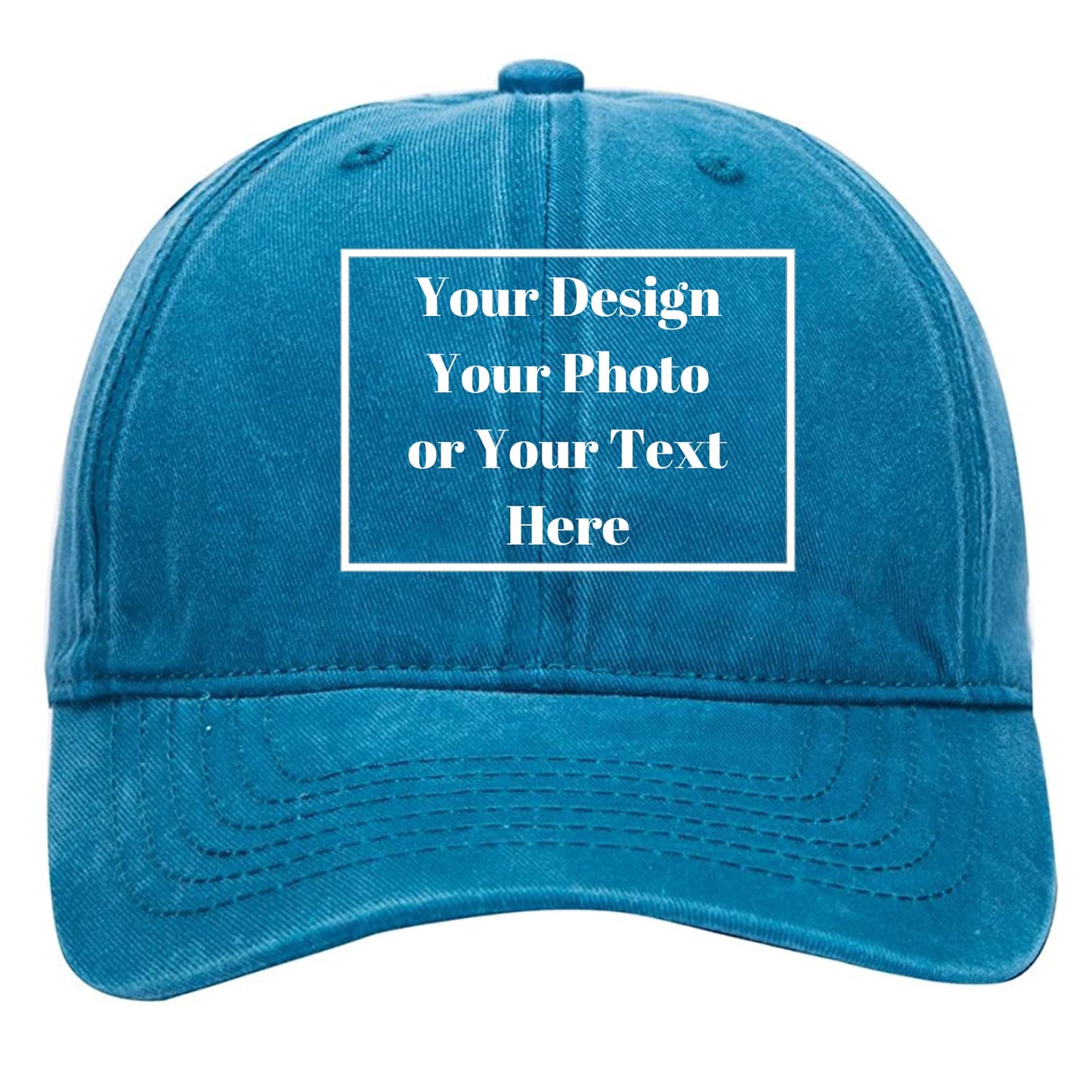 Custom Your Picture Text Logo Unisex Vintage Washed Personalized Plain Adjustable Denim Hat Baseball Cap