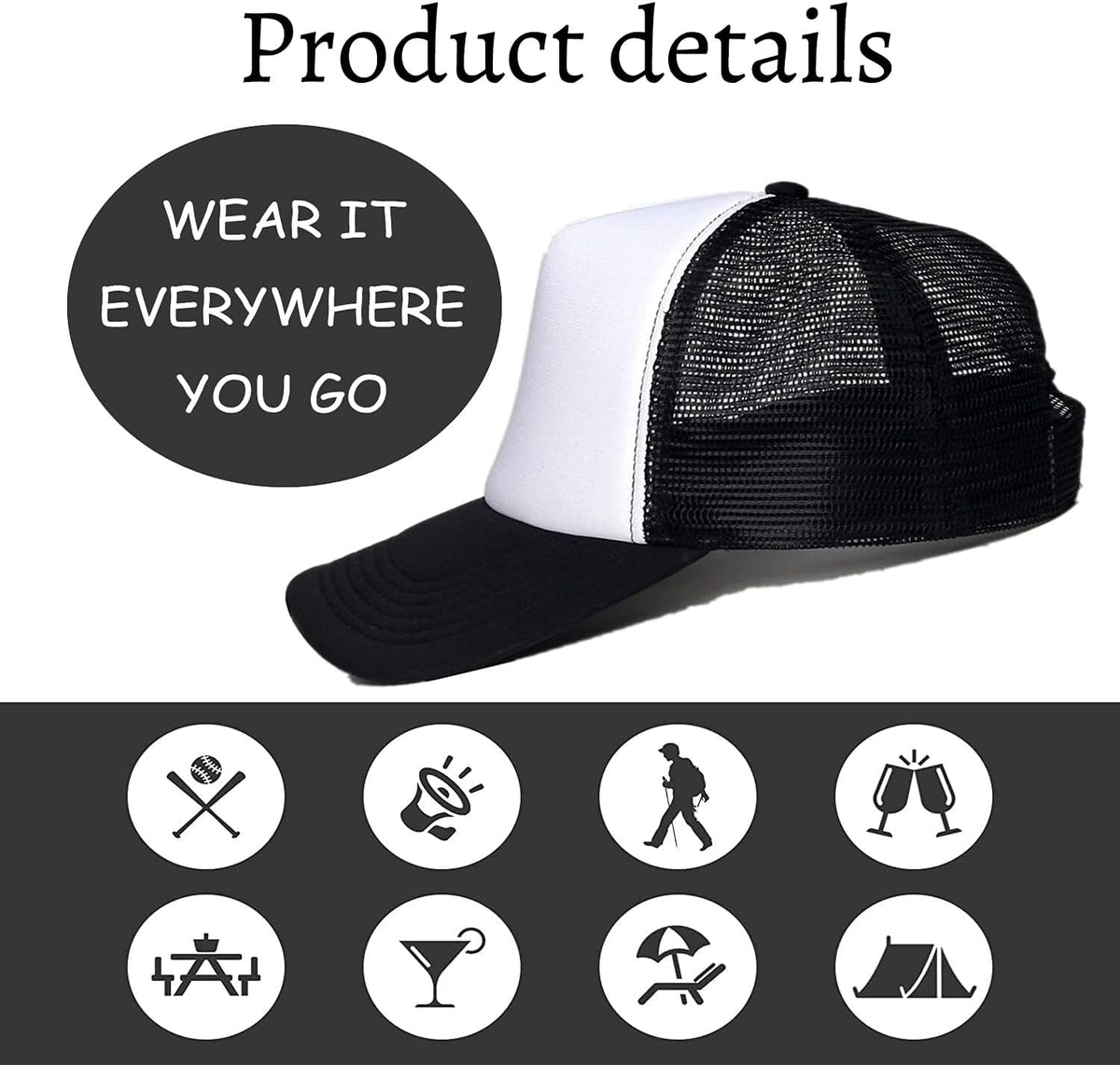Unisex Trucker Hat, Mesh Baseball Cap with Adjustable Snapback