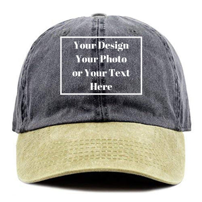 Custom Your Picture Text Logo Unisex Vintage Washed Personalized Plain Adjustable Denim Hat Baseball Cap