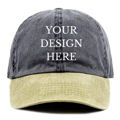 Custom Your Picture Text Logo Vintage Washed Personalized Unisex Adjustable Denim Hat Baseball Cap