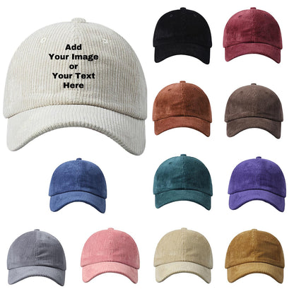 Corduroy Plain Adjustable Hat Cotton Unisex Baseball Cap