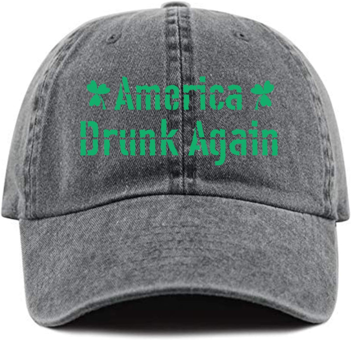 America St Patrick's Day Drunk Again Print Unisex Teen Adult Vintage Washed Cotton Adjustable Baseball Cap Denim Hat
