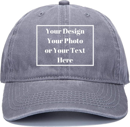 Custom Your Picture Text Logo Unisex Vintage Washed Personalized Plain Adjustable Denim Hat Baseball Cap