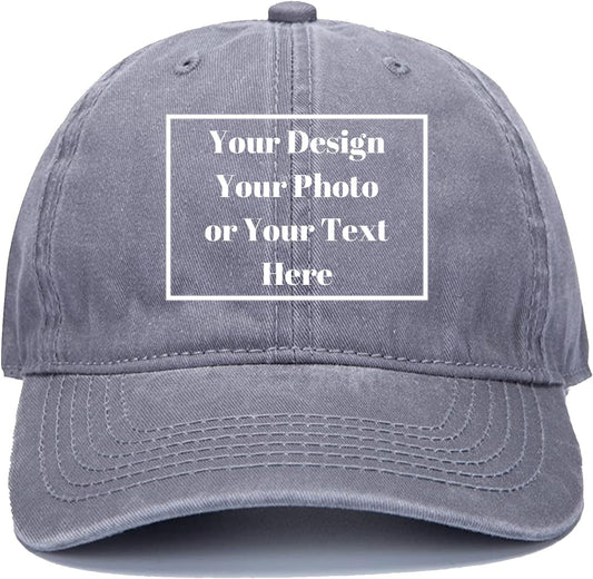 Custom Your Picture Text Logo Unisex Vintage Washed Personalized Plain Adjustable Denim Hat Baseball Cap