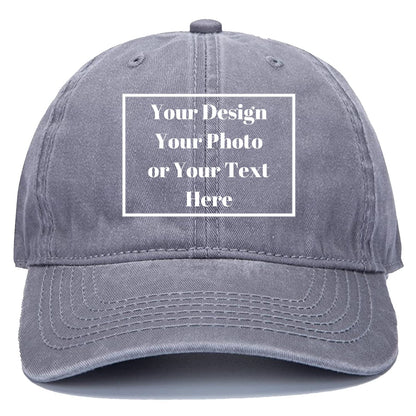 Custom Your Picture Text Logo Unisex Vintage Washed Personalized Plain Adjustable Denim Hat Baseball Cap