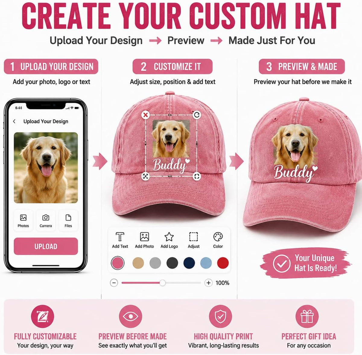 Personalized Denim Hat Custom Your Design Logo Vintage Washed Unisex Adjustable Baseball Cap