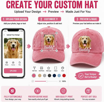 Custom Your Picture Text Logo Unisex Vintage Washed Personalized Plain Adjustable Denim Hat Baseball Cap
