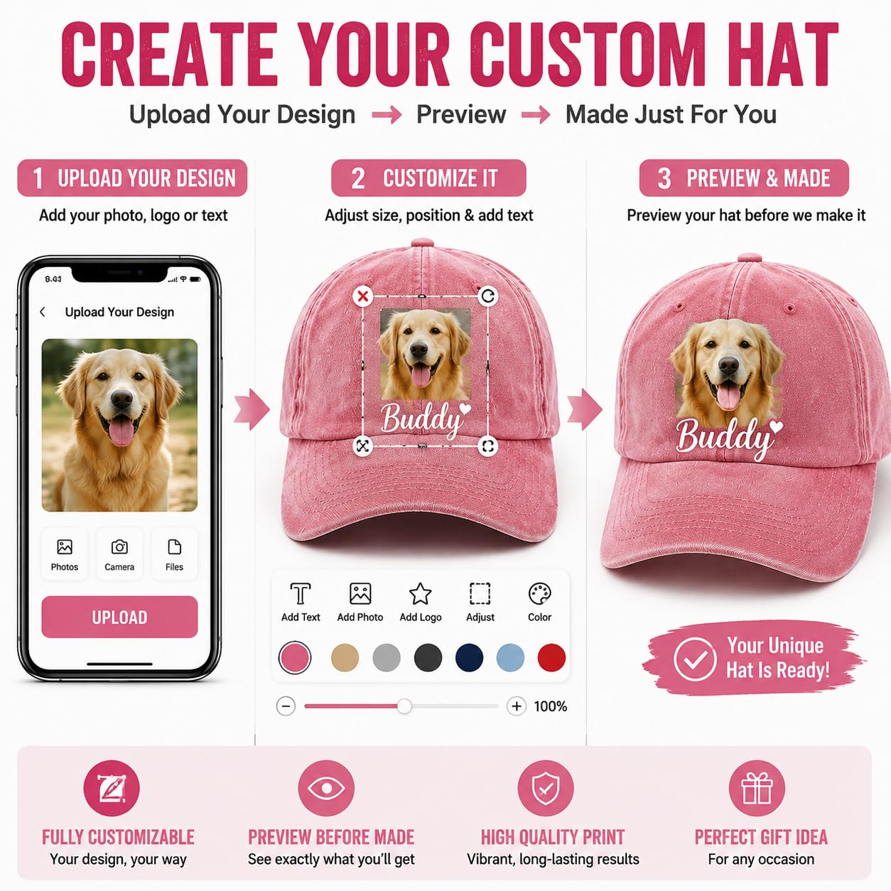 Custom Your Picture Text Logo Unisex Vintage Washed Personalized Plain Adjustable Denim Hat Baseball Cap