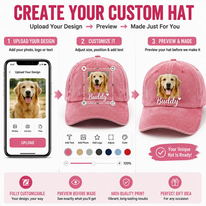 Custom Your Picture Text Logo Unisex Vintage Washed Personalized Plain Adjustable Denim Hat Baseball Cap