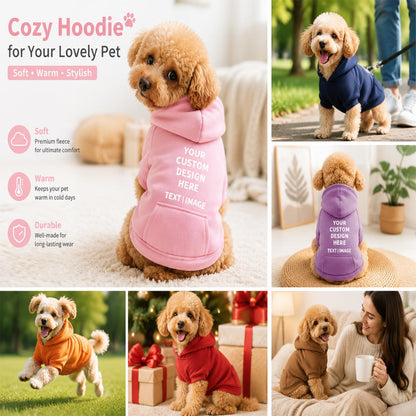 Custom Pet Hoodie for Dogs Cats, Warm Winter Pullover