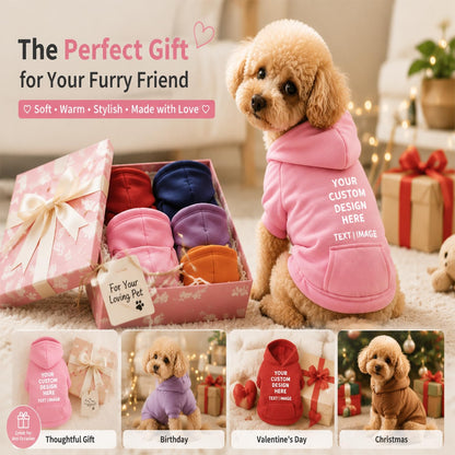 Custom Pet Hoodie for Dogs Cats, Warm Winter Pullover