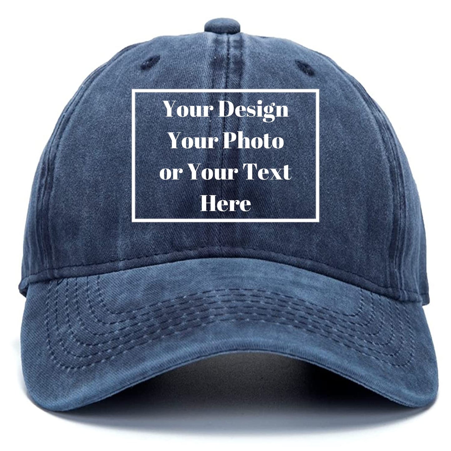 Custom Your Picture Text Logo Unisex Vintage Washed Personalized Plain Adjustable Denim Hat Baseball Cap