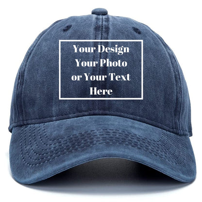 Custom Your Picture Text Logo Unisex Vintage Washed Personalized Plain Adjustable Denim Hat Baseball Cap
