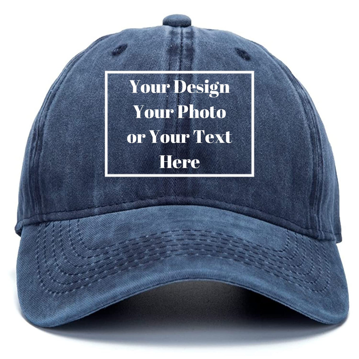 Custom Your Picture Text Logo Unisex Vintage Washed Personalized Plain Adjustable Denim Hat Baseball Cap