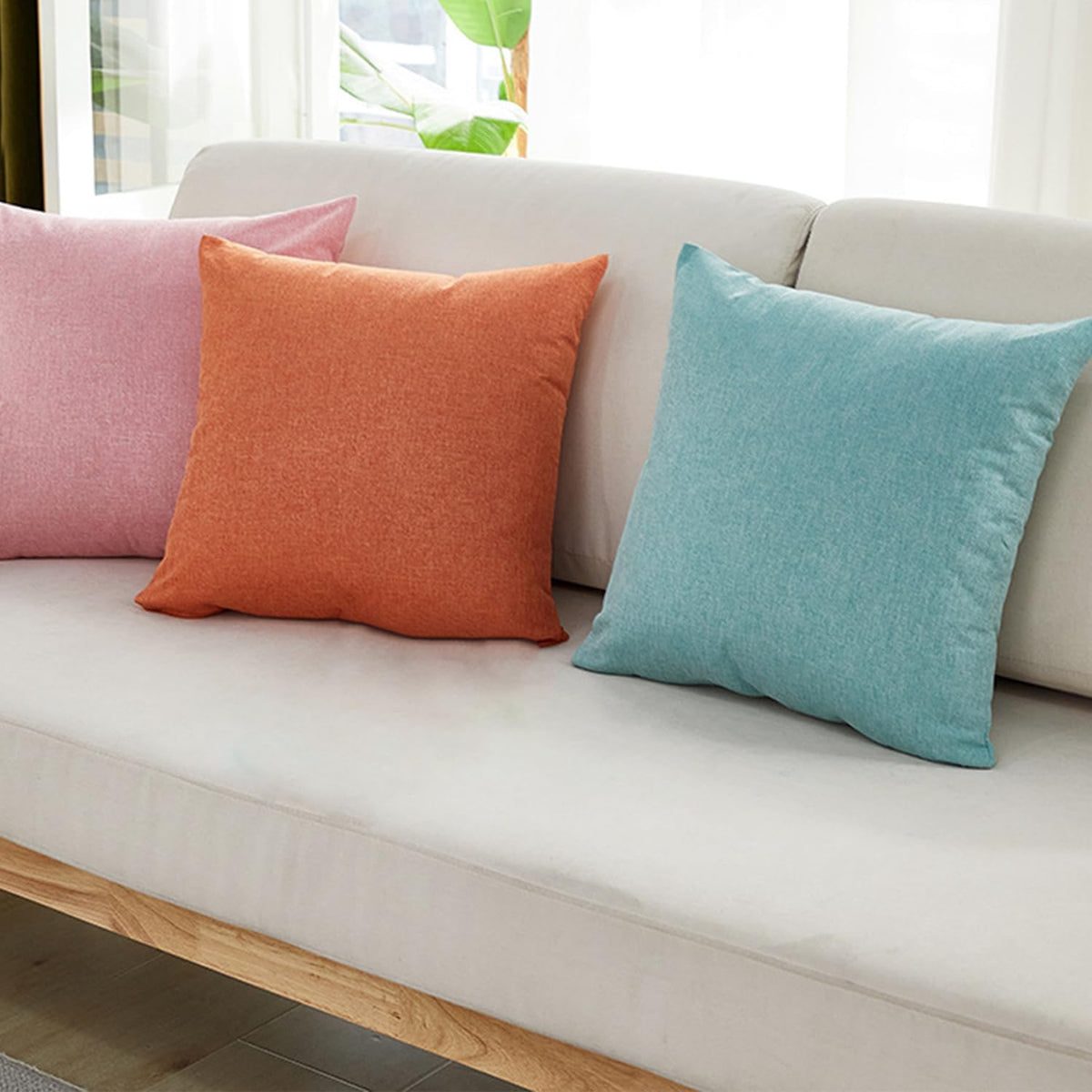 Linen Cotton Throw Pillowcase Solid Square Decorative Pillow Covers for Couch Sofa Bed Chair Set of 2