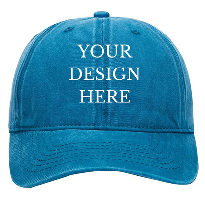 Custom Your Picture Text Logo Vintage Washed Personalized Unisex Adjustable Denim Hat Baseball Cap