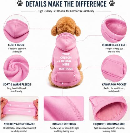 Custom Pet Hoodie for Dogs Cats, Warm Winter Pullover