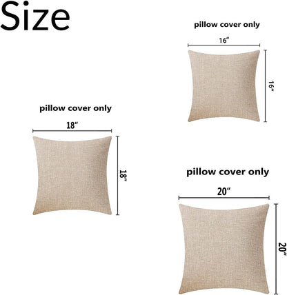 Cotton Linen Throw Pillowcase Solid Square Decorative Pillow Covers for Couch Sofa Bed Chair Set of 2