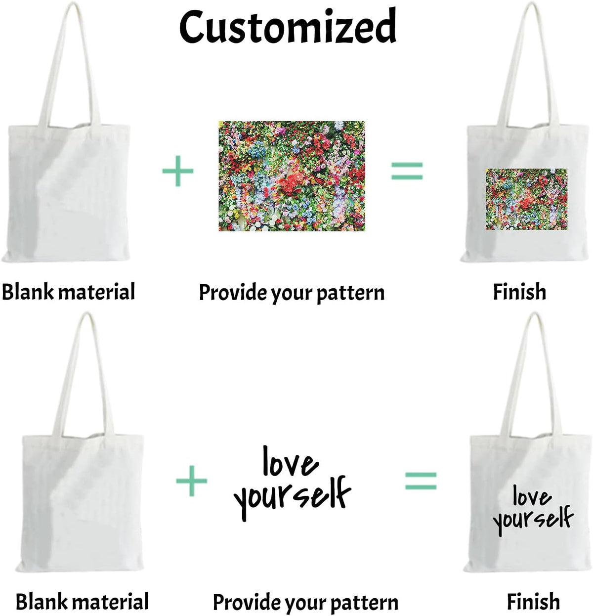 Personalized 15"x13" Cotton Reusable Canvas Handbag Custom Women Large Travel Shopping Cloth Bags