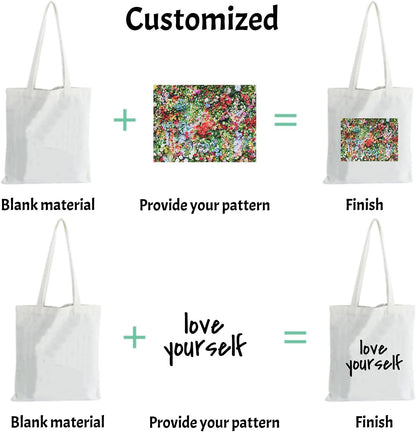 Personalized 15"x13" Cotton Reusable Canvas Handbag Custom Women Large Travel Shopping Cloth Bags