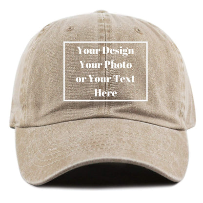 Custom Your Picture Text Logo Unisex Vintage Washed Personalized Plain Adjustable Denim Hat Baseball Cap