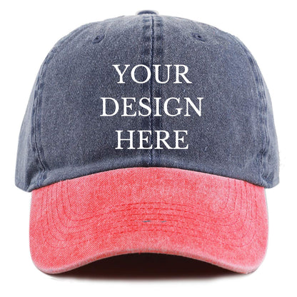 Custom Your Picture Text Logo Vintage Washed Personalized Unisex Adjustable Denim Hat Baseball Cap