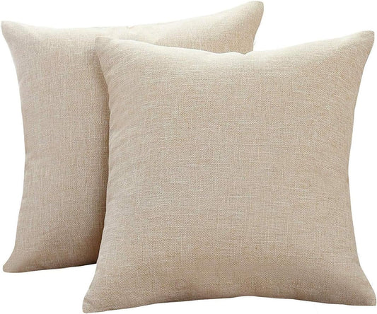Decorative Linen Throw Pillow Covers Couch Bedroom Cushion Cover Outdoor Pillowcases with Zipper 16x16 Inches Set of 2